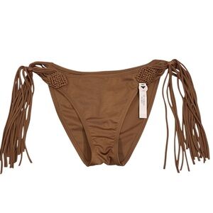 Victoria’s Secret VS Archives Cheeky Bikini Bottom XL Fringe Macrame Sides Brown